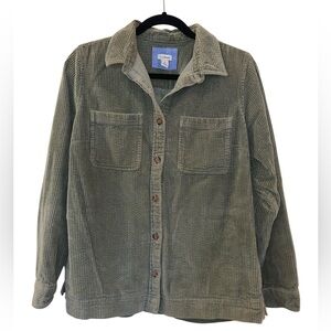 LL Bean Women’s Corduroy Shirt Jacket Green Long Sleeve Button Up Size: Medium